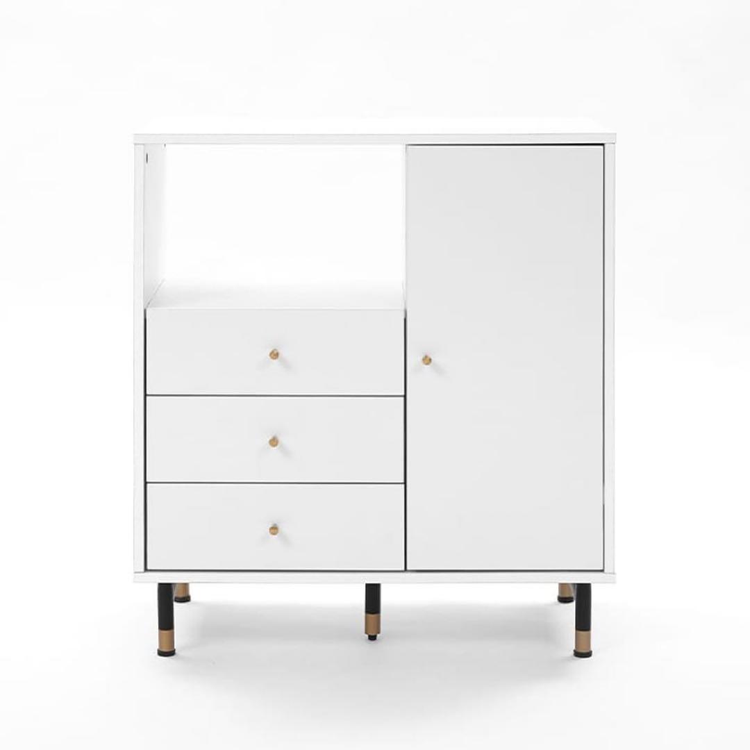 LOWYA サイドキャビネット サイドボード ホワイト×ゴールド
