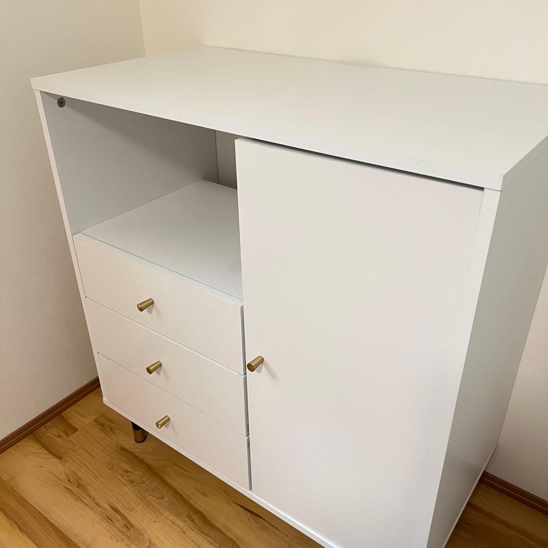 LOWYA サイドキャビネット サイドボード ホワイト×ゴールド