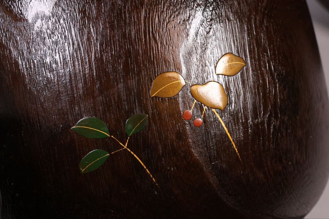 桐火鉢一対 菊蒔絵 草花 木箱入り 手あぶり 古民具 漆芸 茶道具【MB55】