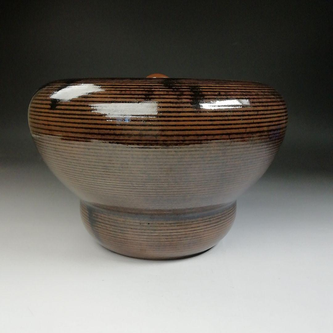 Ｔ６８０　水指　『膳所焼』『箪瓢水指』『淡海ぜぜ 陽炎園 造』　共箱　茶道具