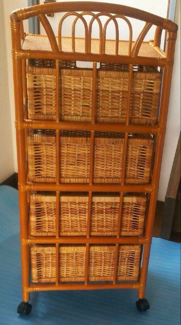 ラタン 籐 ４段チェスト アンティーク 棚 ヴィンテージ