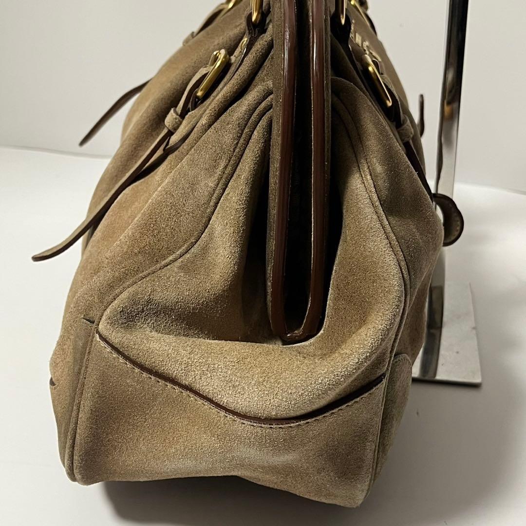 美品✨　PRADA スエード　トートバッグ　ハンドバッグ　ブラウン　茶　白タグ