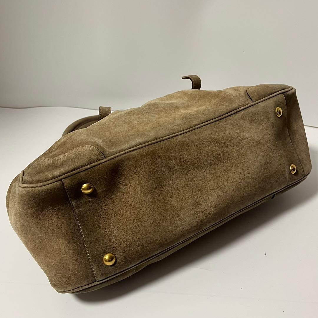 美品✨　PRADA スエード　トートバッグ　ハンドバッグ　ブラウン　茶　白タグ