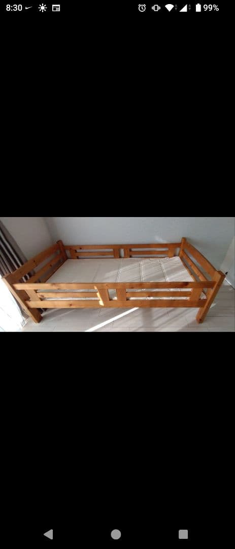 木製シングルベッドフレーム（マットレス付き）