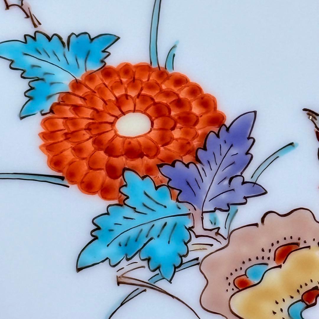 十三代柿右衛門　色絵岩梅鳥文様皿　共箱有　美品　直径19.6㎝　国重要無形文化財