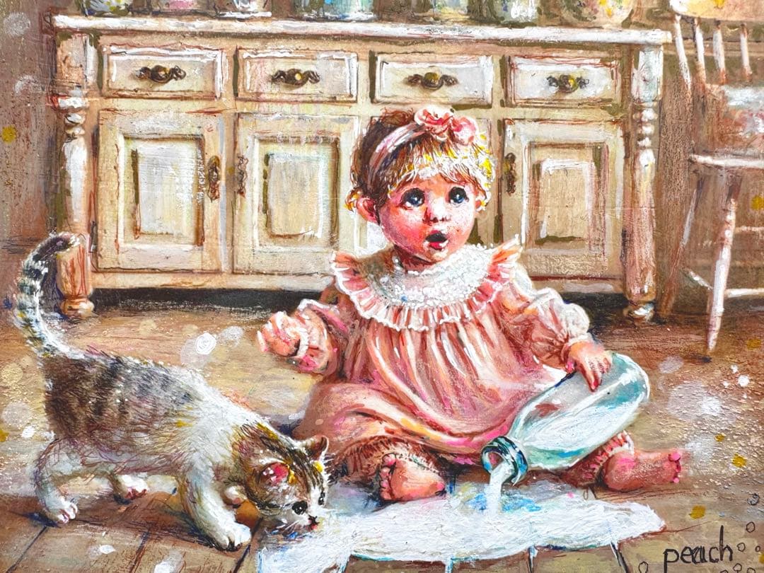 絵画原画《好奇心がこぼれた日》 toddler mischief 3