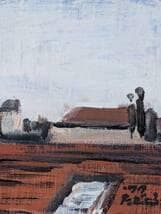 【真作】絵画　田所幸一　油彩0号　パリの屋根　1977年作 モダン構成　X166