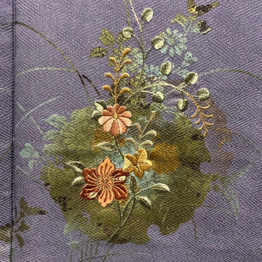 D87 訪問着 花刺繍 雪輪 金彩 正絹 着物 袷 しつけ糸付き未使用極美品