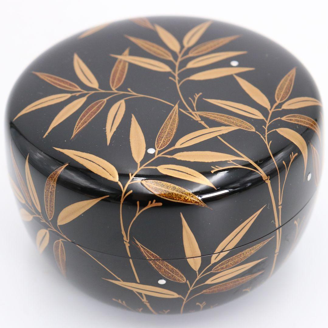 松永松寛作 笹露蒔絵 平棗 銀粒 茶道具 共箱　V871　N6