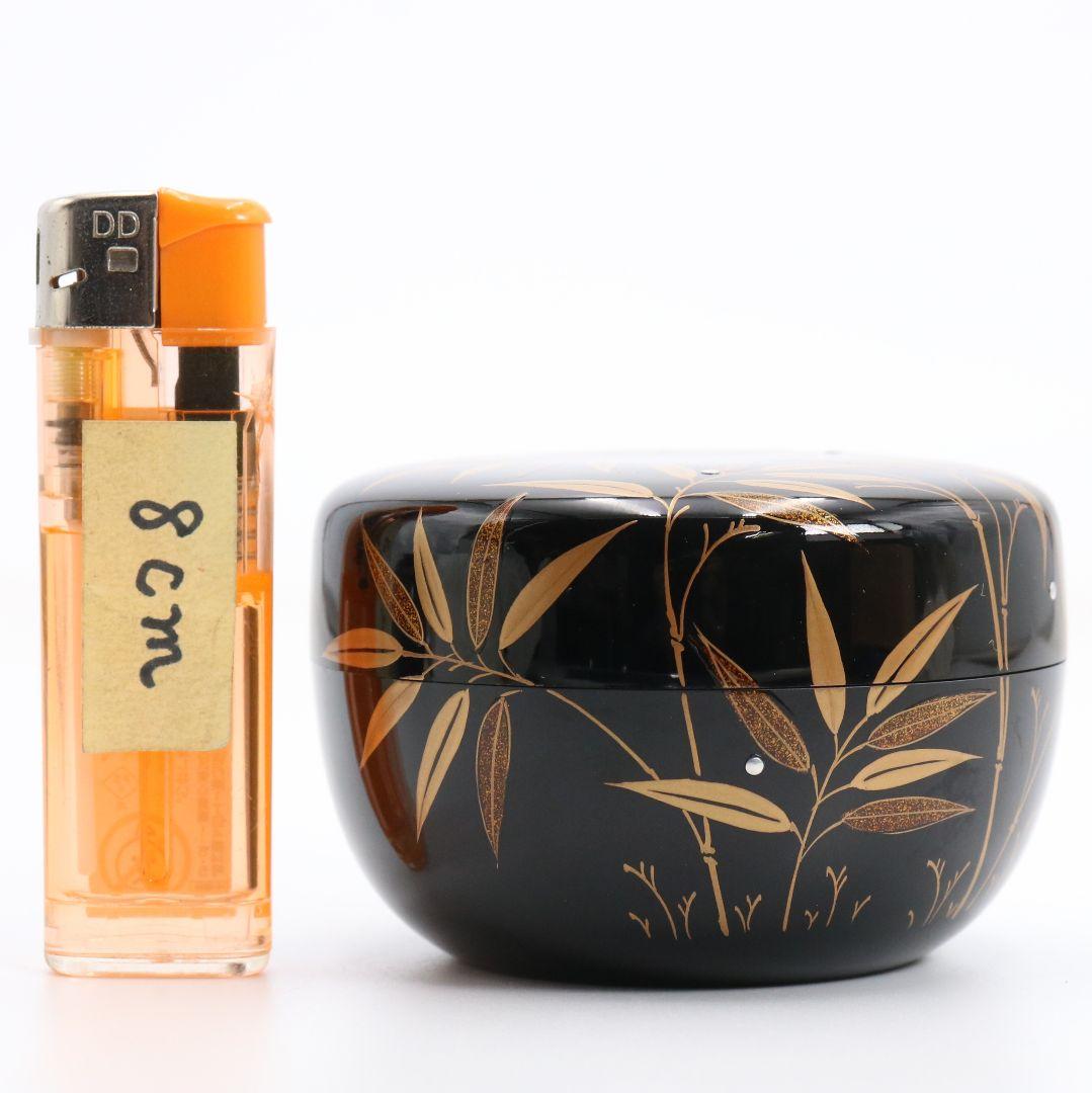 松永松寛作 笹露蒔絵 平棗 銀粒 茶道具 共箱　V871　N6