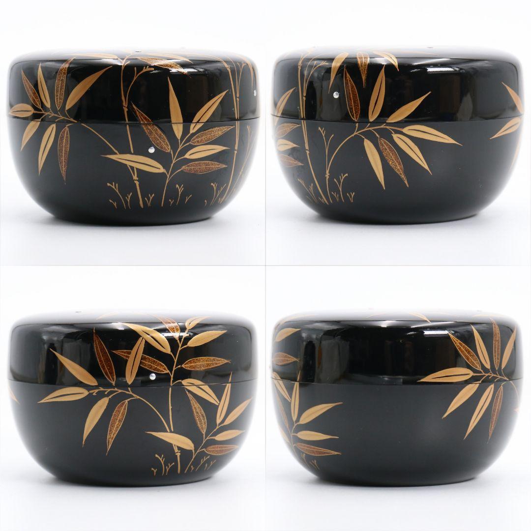 松永松寛作 笹露蒔絵 平棗 銀粒 茶道具 共箱　V871　N6