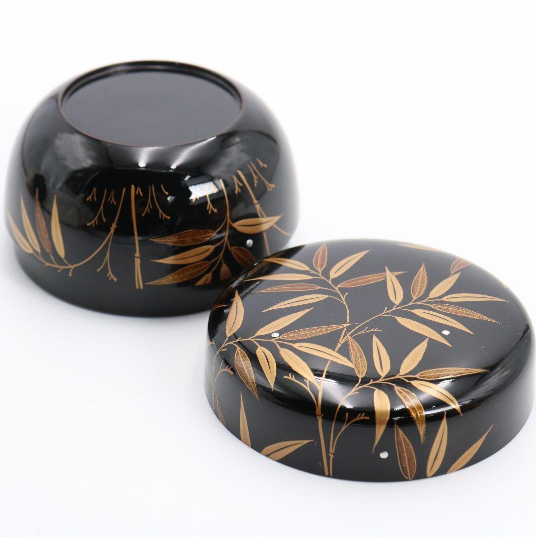 松永松寛作 笹露蒔絵 平棗 銀粒 茶道具 共箱　V871　N6