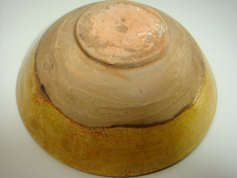 鉢■古い中国の花紋黄釉薬碗 菓子鉢 土物 丸鉢 古玩 唐物 中国 時代物 骨董■