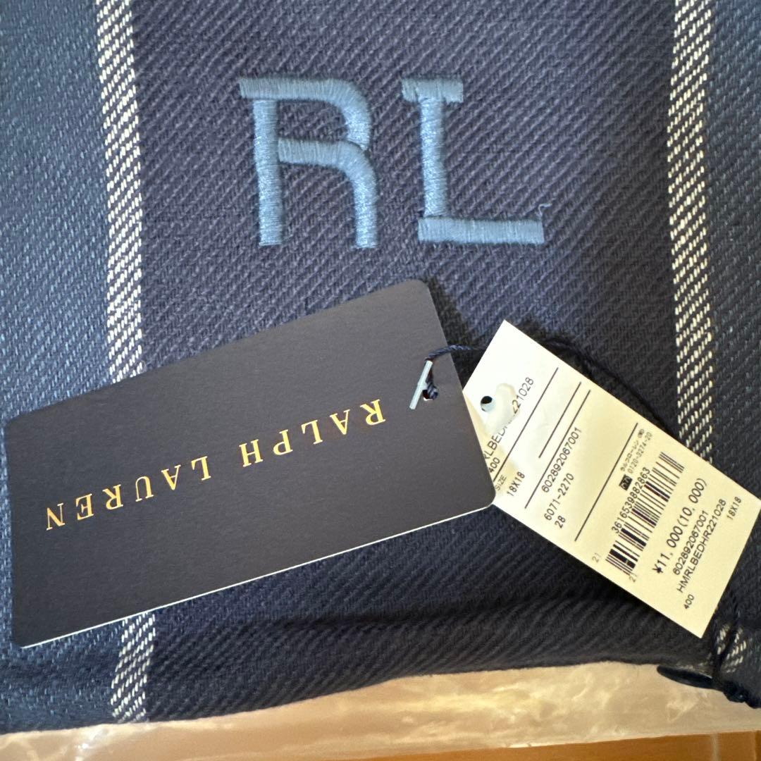 【タグ付き】Ralph Lauren ネイビー ストライプ クッションカバー