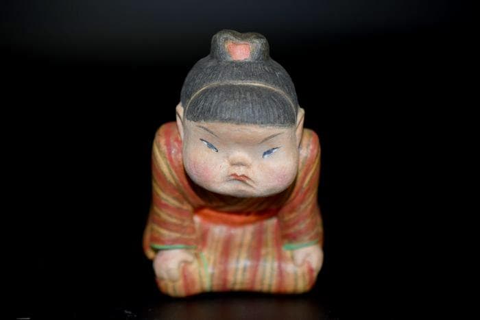 紙塑人形創始者　鶴巻 三郎　作『にらめっこ』日本人形　共箱　真作保証