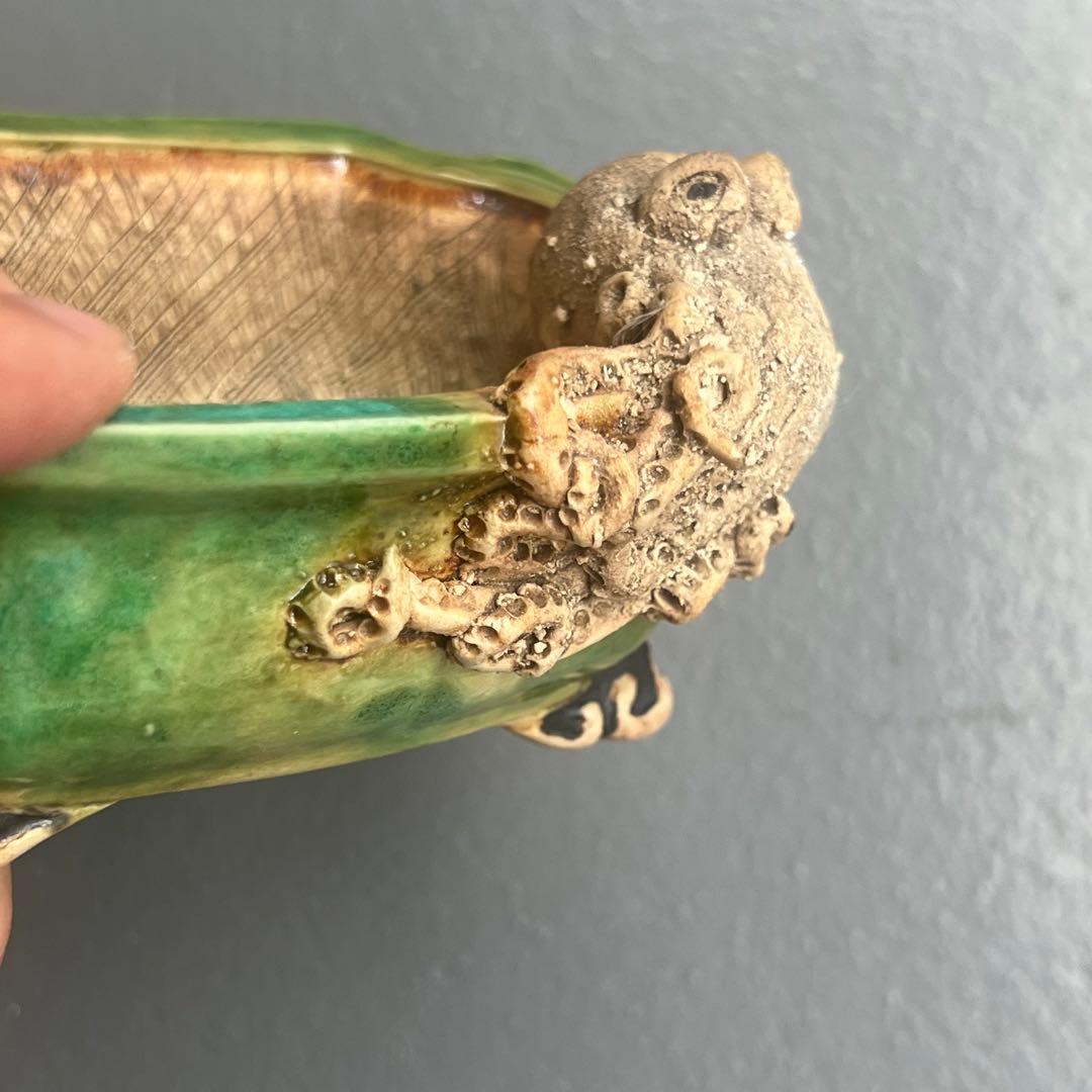 756.彫刻雲足長方 盆栽鉢 植木鉢 10.2*7.2*4.4cm