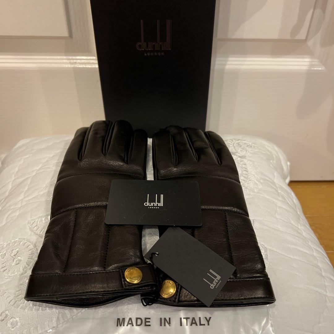 未使用　ダンヒル　最高級レザー手袋　カシミヤ100 黒 本革 ラスト1点