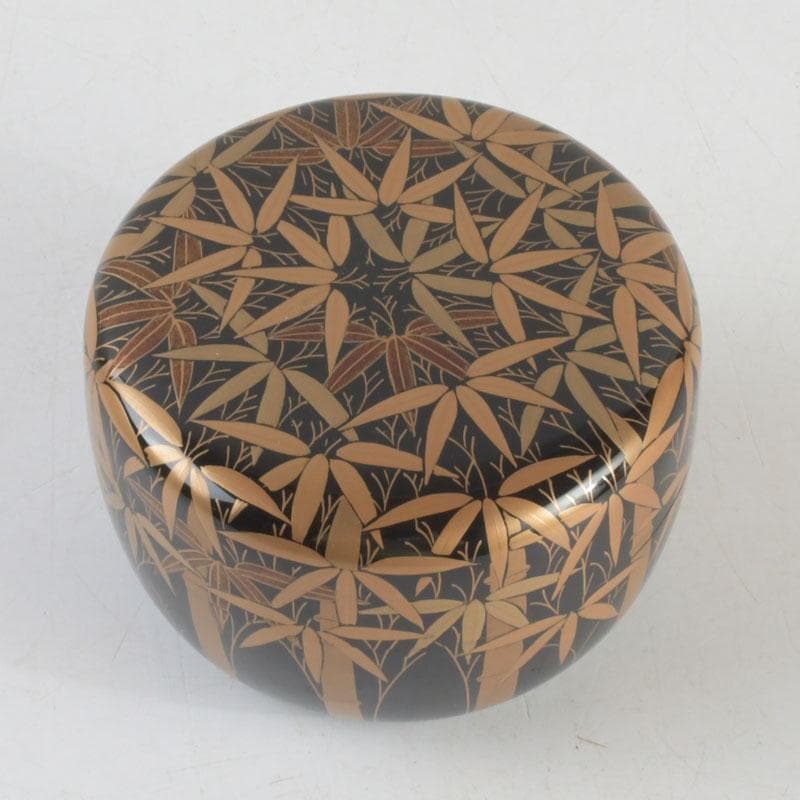 茶道具　瑞雲造　漆塗　総竹林蒔絵　平棗　共布共箱　V　9465