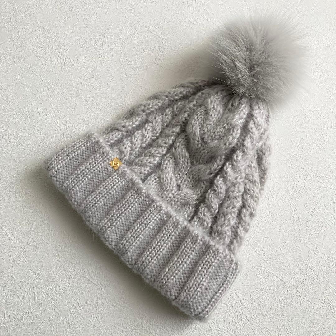 ※★未使用 カシラ ニット帽 帽子 fox ファー モヘヤ シルク ポンポン