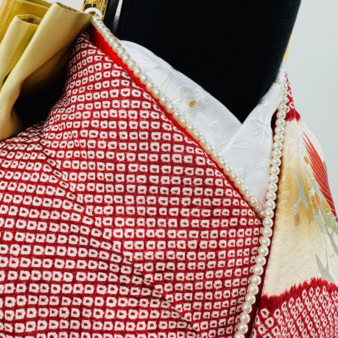 美品　振袖セット　絞り　地紋　鶴　御所車　成人式　結婚式　長襦袢付き　正絹