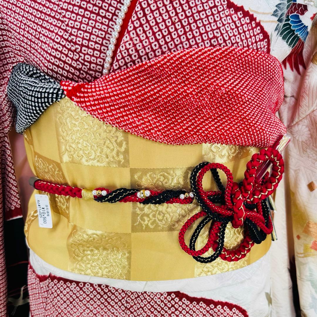 美品　振袖セット　絞り　地紋　鶴　御所車　成人式　結婚式　長襦袢付き　正絹