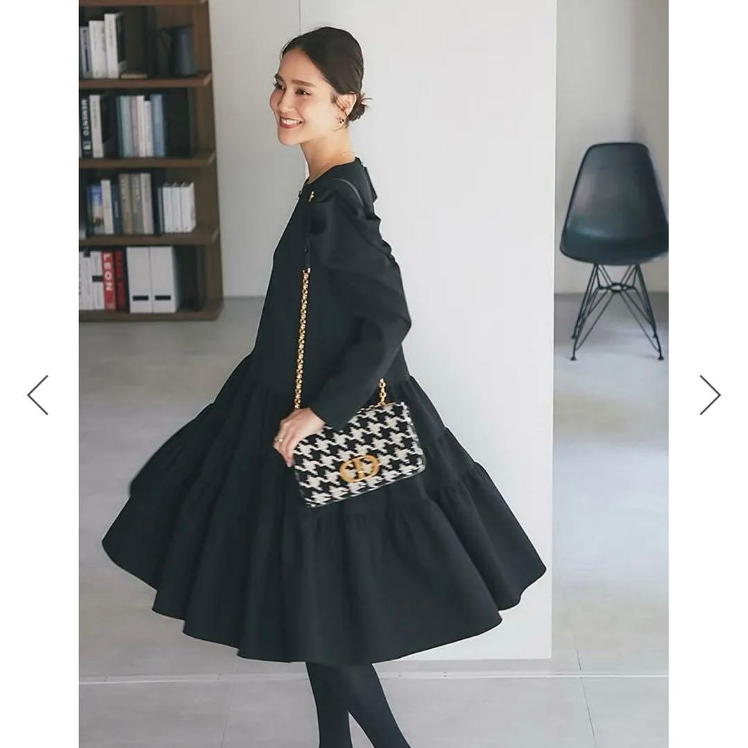 セブンテン　SEVEN TEN ウールライクティアードワンピース　ブラック　M