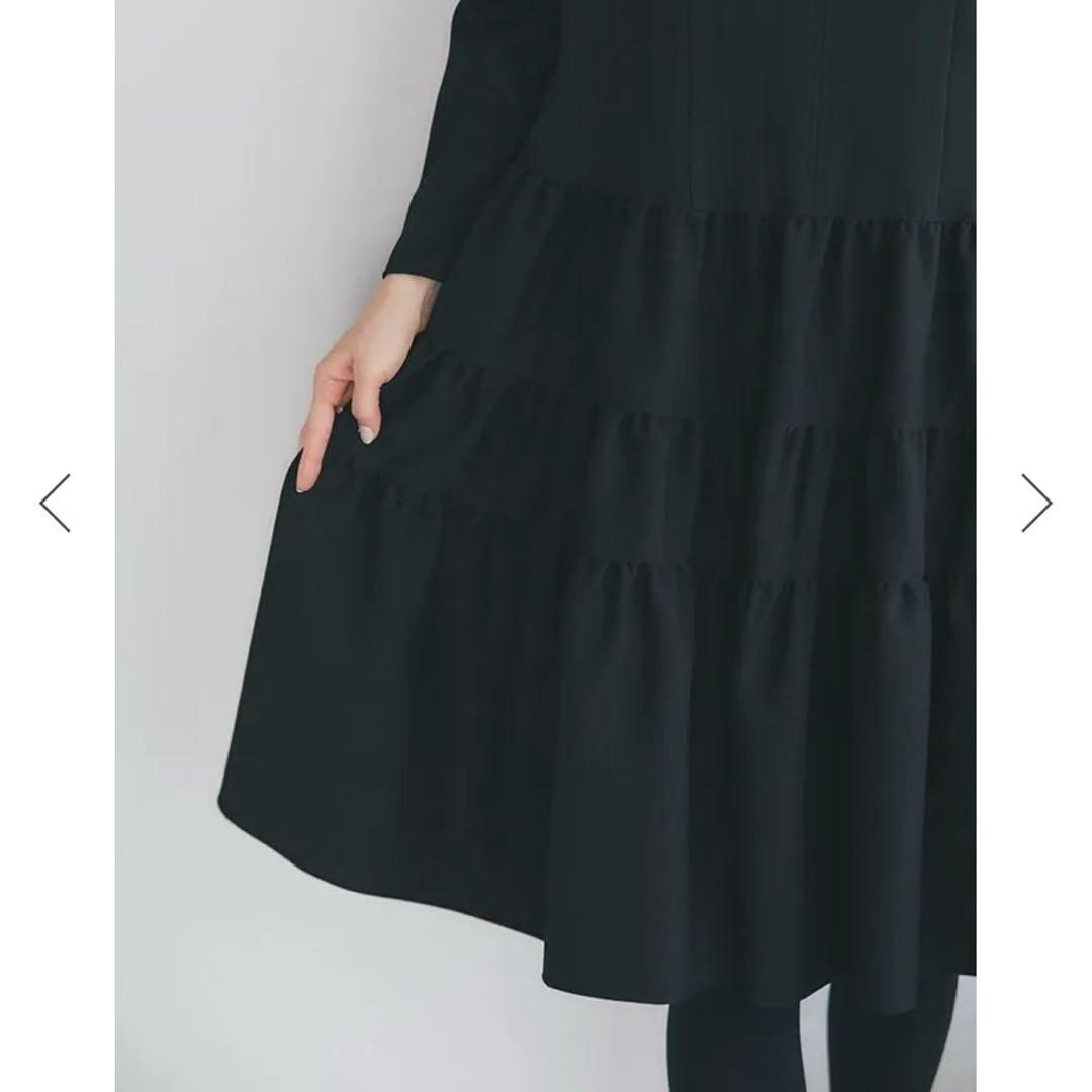 セブンテン　SEVEN TEN ウールライクティアードワンピース　ブラック　M