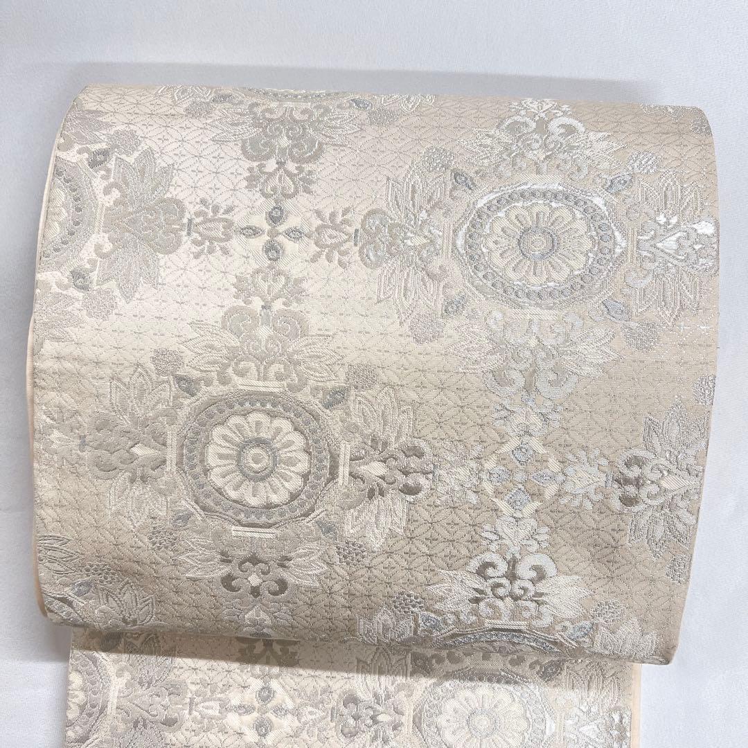 袋帯　華紋　花模様　七宝　銀糸　着物　011tz