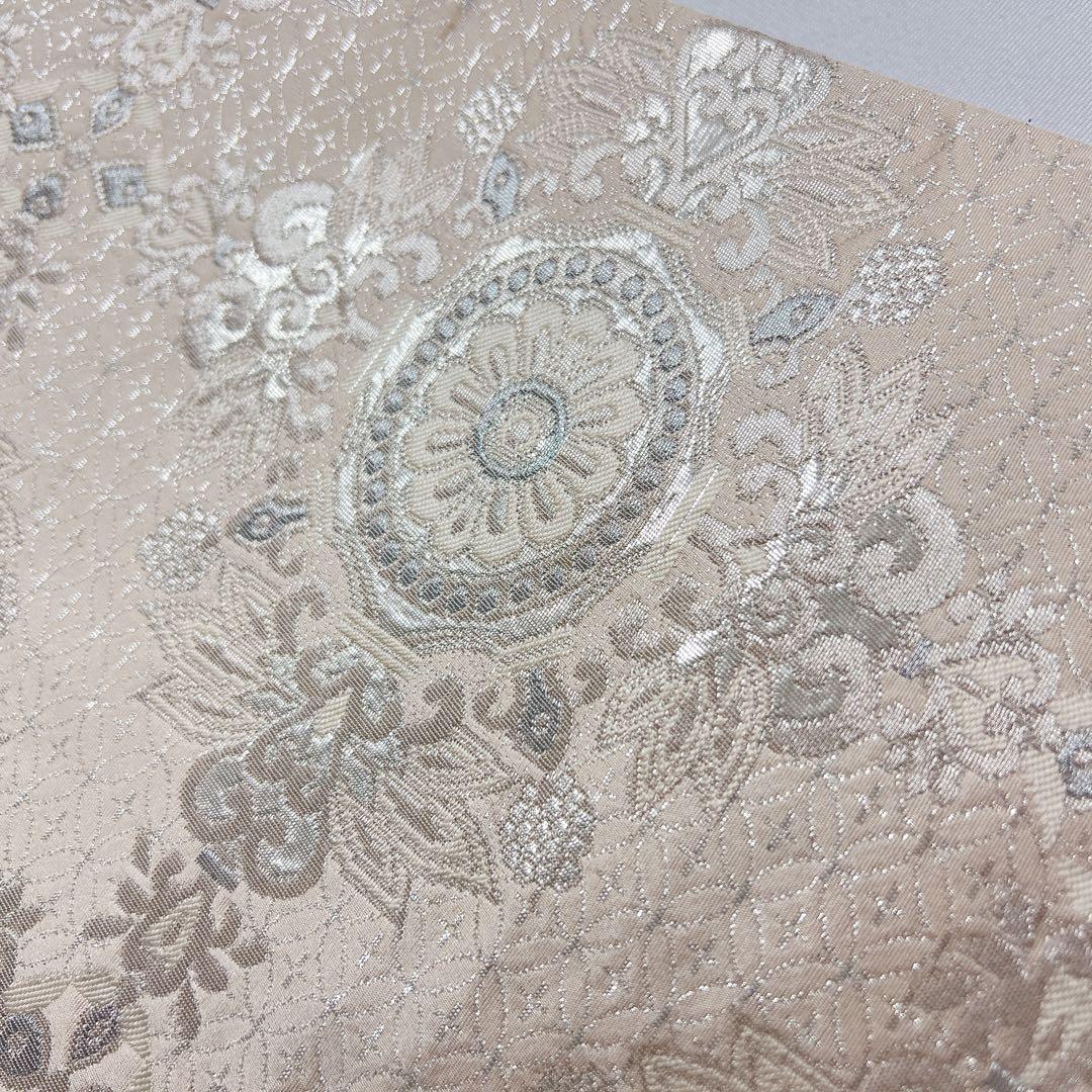 袋帯　華紋　花模様　七宝　銀糸　着物　011tz