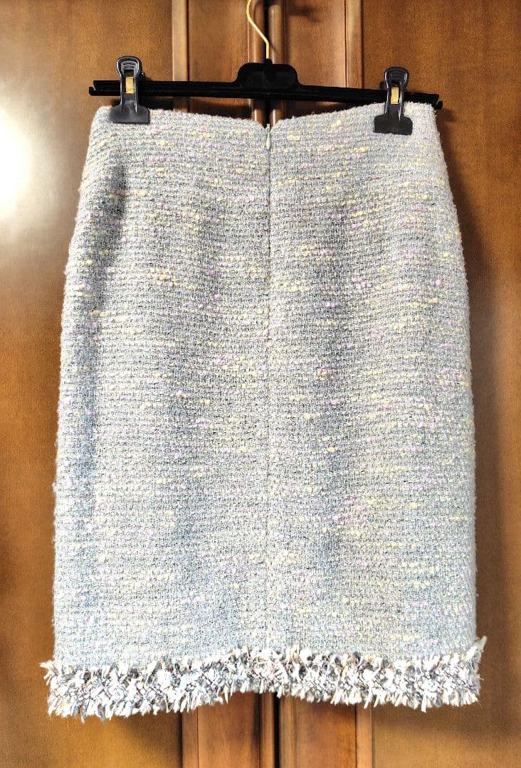 CHANEL ブルーグレー系ツイード　スカート　秋冬　フランス製