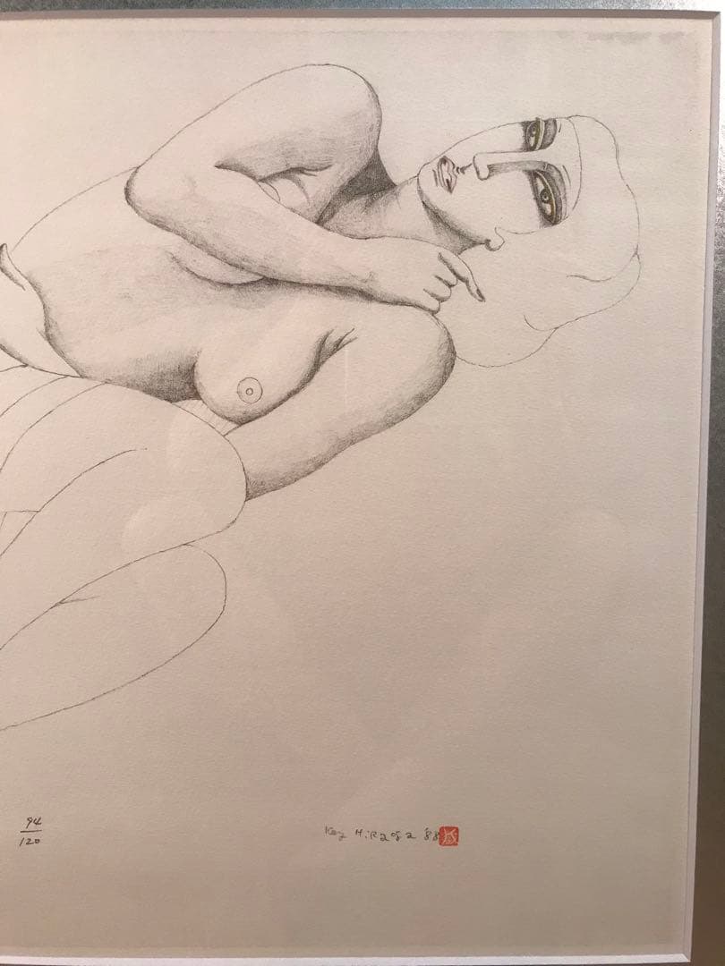 平賀敬「ガーターベルトの女性」リトグラフ　直筆サイン・落款・エディション有り