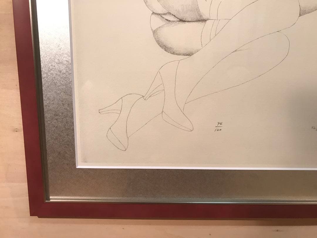 平賀敬「ガーターベルトの女性」リトグラフ　直筆サイン・落款・エディション有り