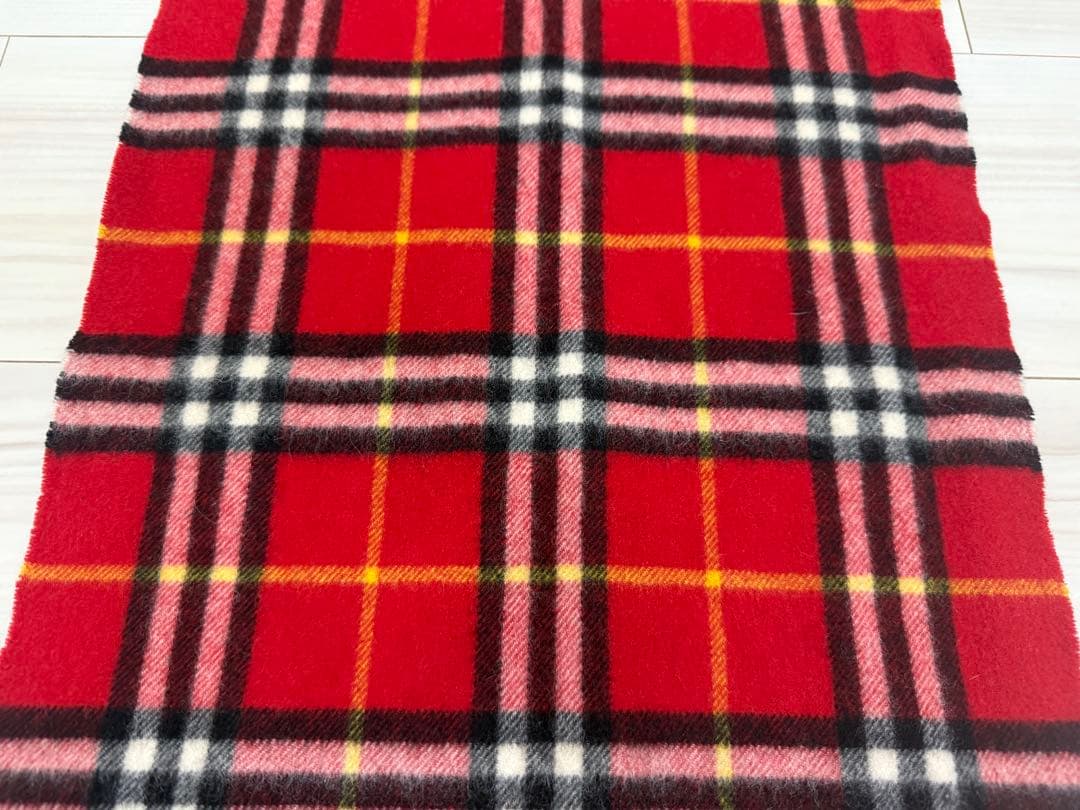 バーバリー　カシミヤ　マフラー　チェック　レッド系