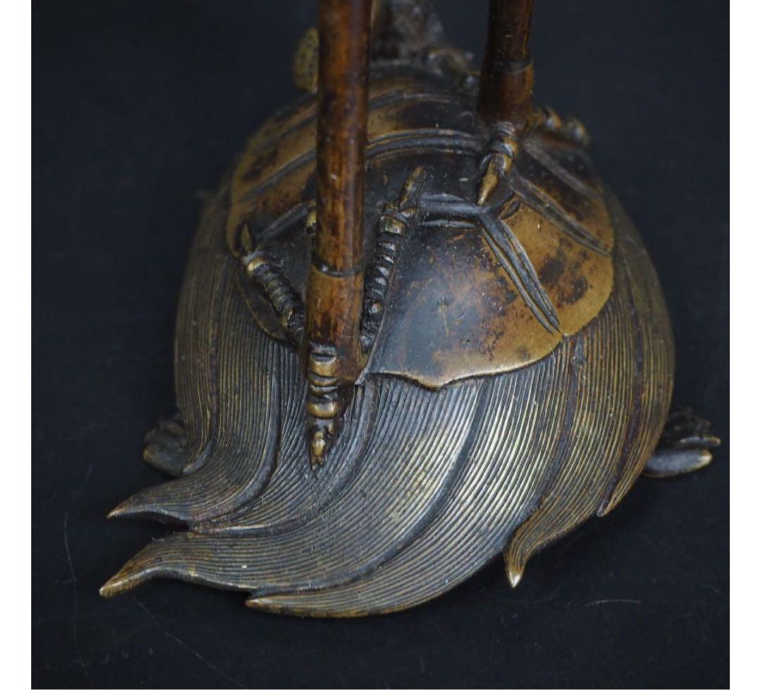 送料無料　江戸～明治時代　古銅鶴亀燭台　精巧細密作り　極上品　高29ｃｍ