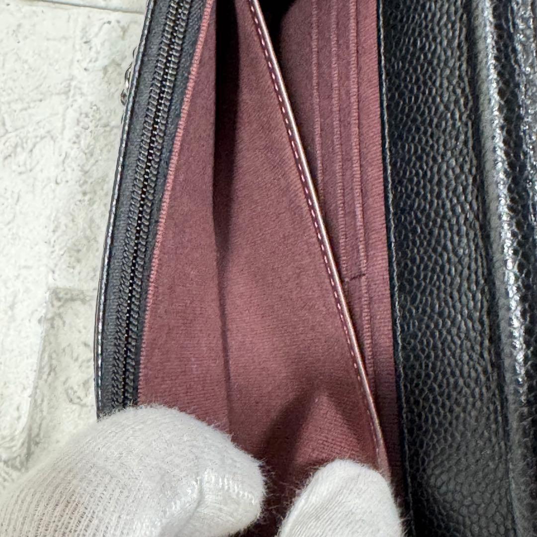 CHANEL チェーンウォレット　グレインドカーフスキン　マトラッセ　ブラック