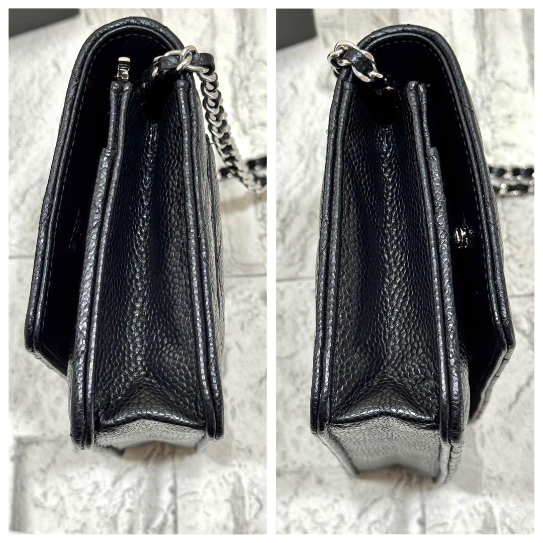 CHANEL チェーンウォレット　グレインドカーフスキン　マトラッセ　ブラック