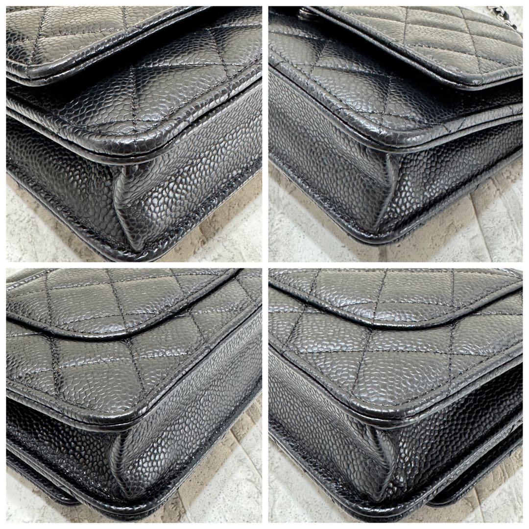 CHANEL チェーンウォレット　グレインドカーフスキン　マトラッセ　ブラック