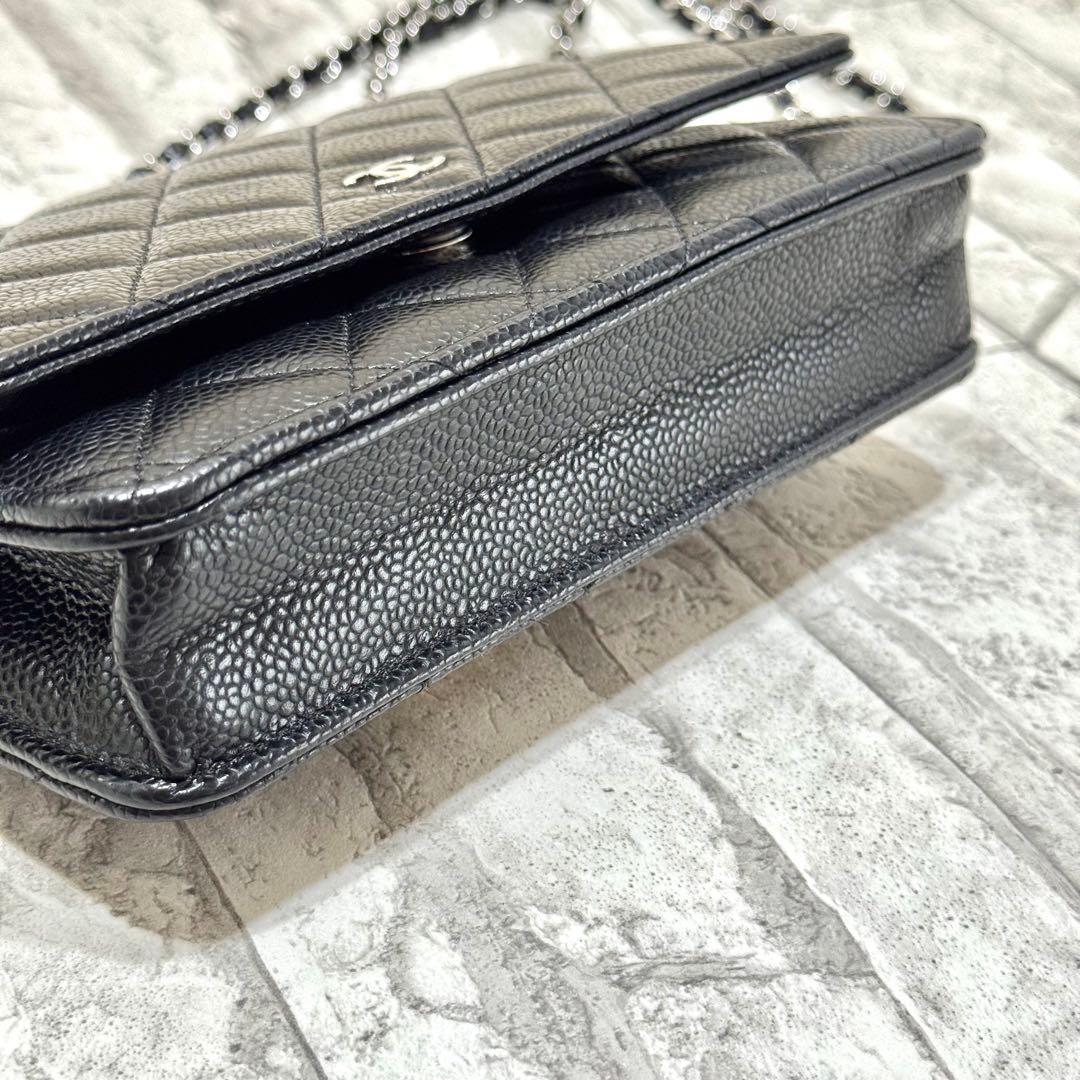 CHANEL チェーンウォレット　グレインドカーフスキン　マトラッセ　ブラック
