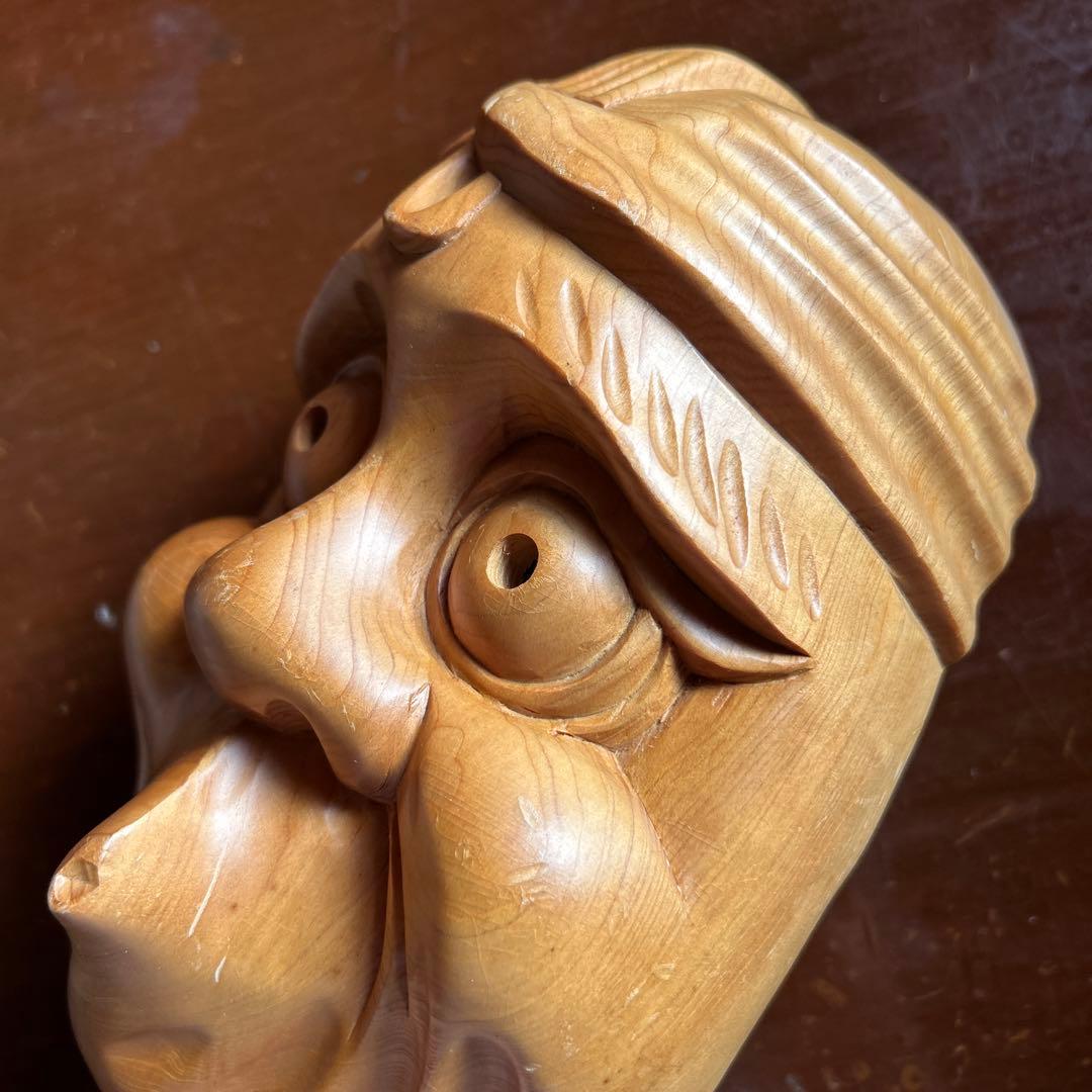 木製 お面 ひょっとこ　木彫り