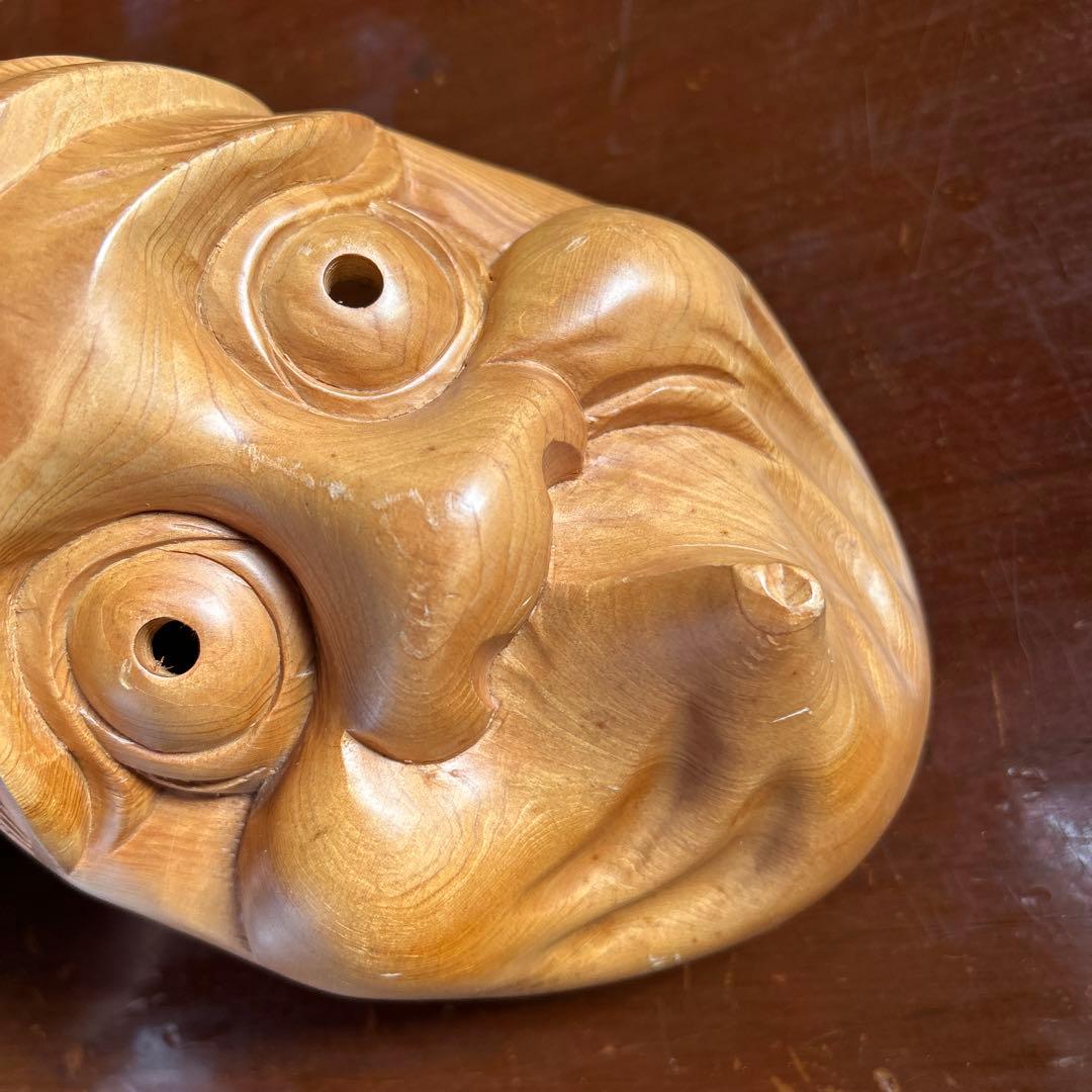 木製 お面 ひょっとこ　木彫り