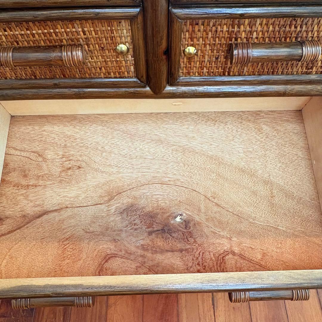 ラタン チェスト 8杯引き出し ヴィンテージ 籐家具 真鍮鋲付き バンブー