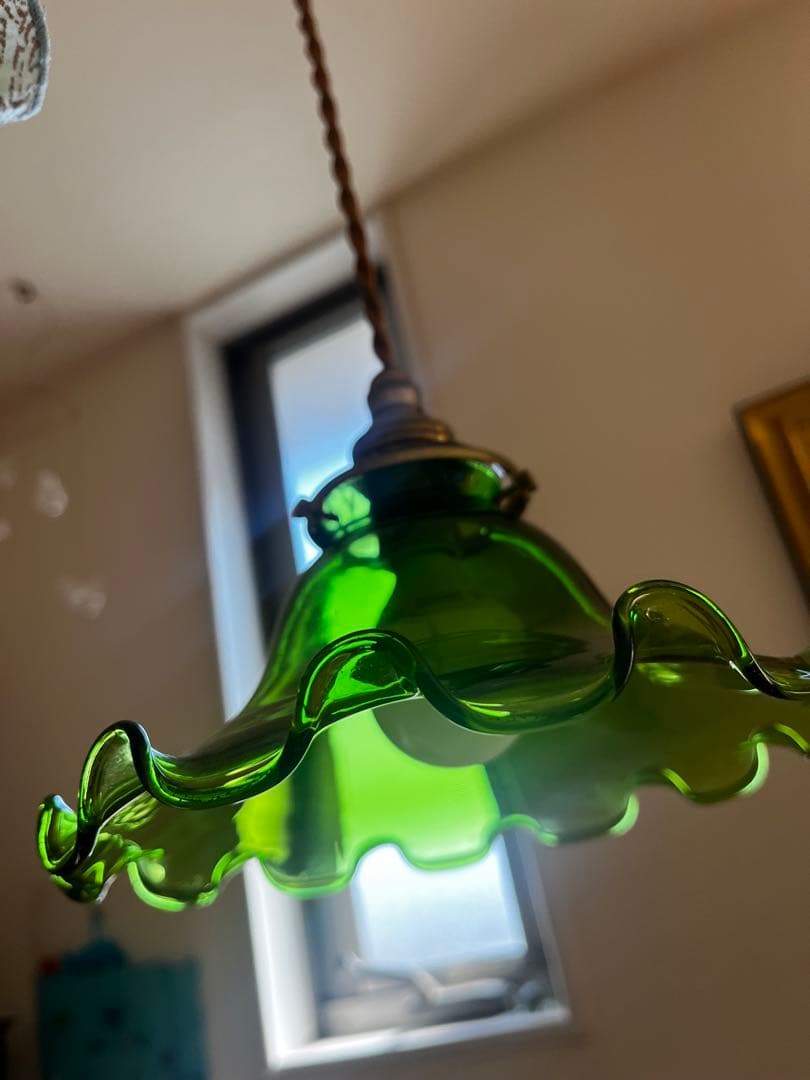【2個セット】グリーンガラス ペンダントライト