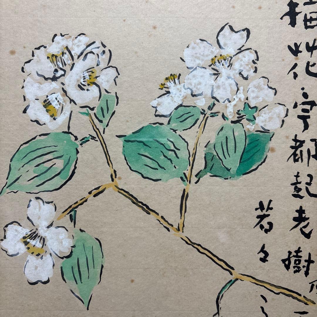 津田青楓色紙　梅花ウツギ(額装)