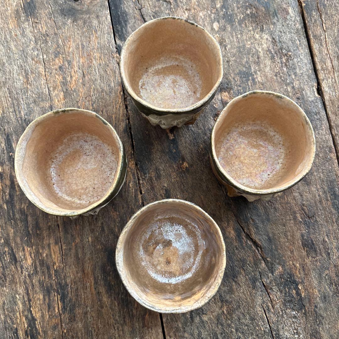 SALE⏬天竜峡焼　達磨陽刻文　煎茶碗　ぐい呑　三輪楽雅堂　4客