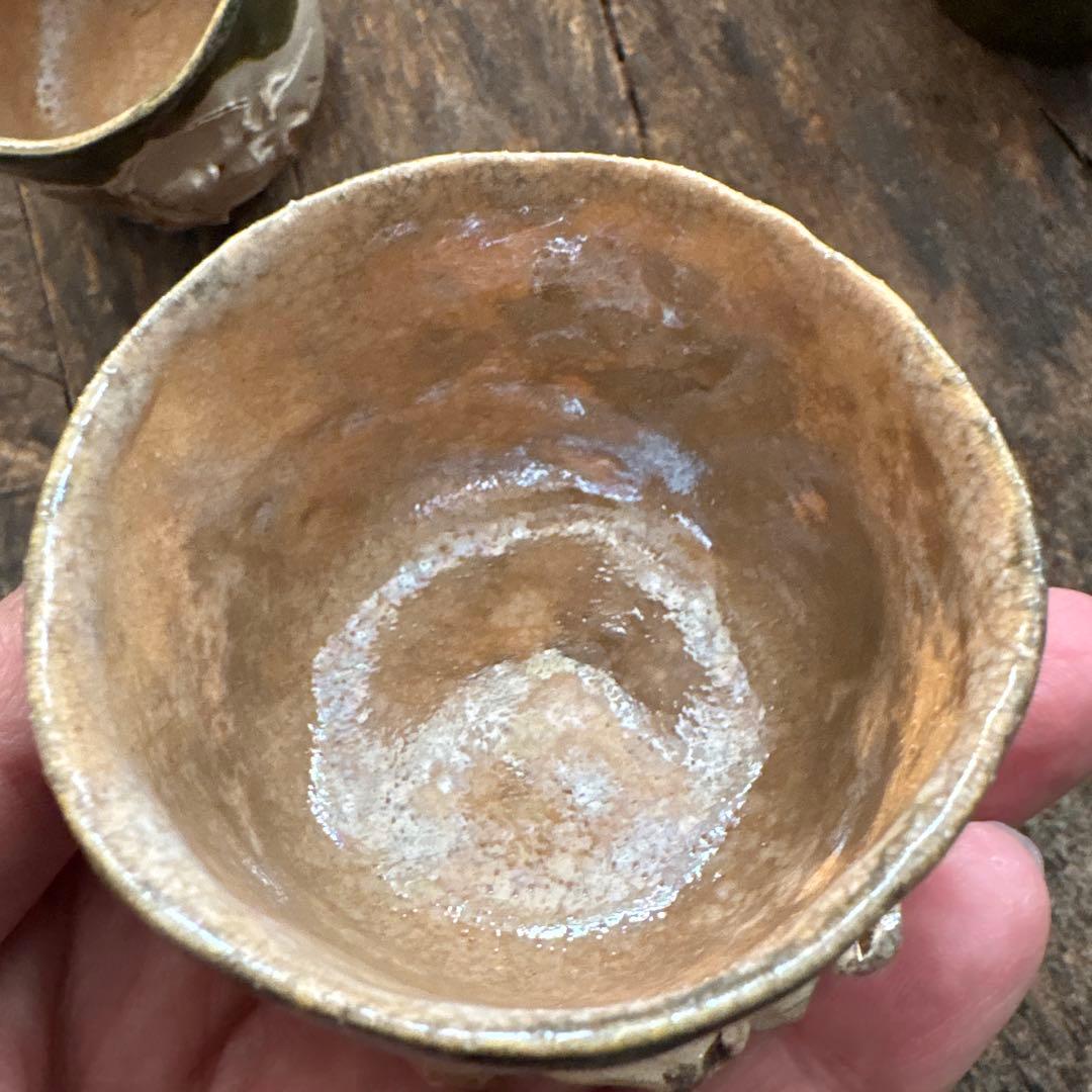 SALE⏬天竜峡焼　達磨陽刻文　煎茶碗　ぐい呑　三輪楽雅堂　4客