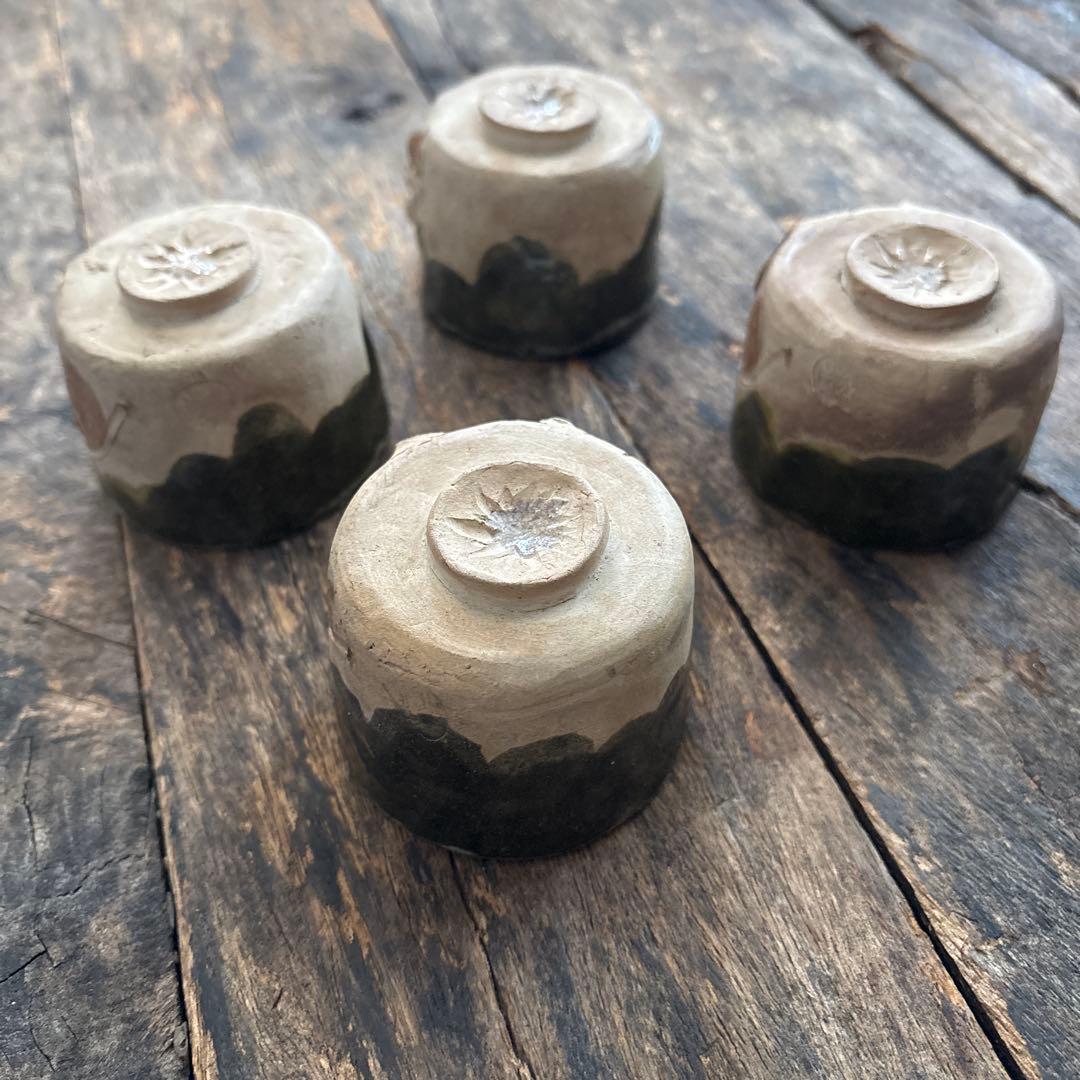 SALE⏬天竜峡焼　達磨陽刻文　煎茶碗　ぐい呑　三輪楽雅堂　4客