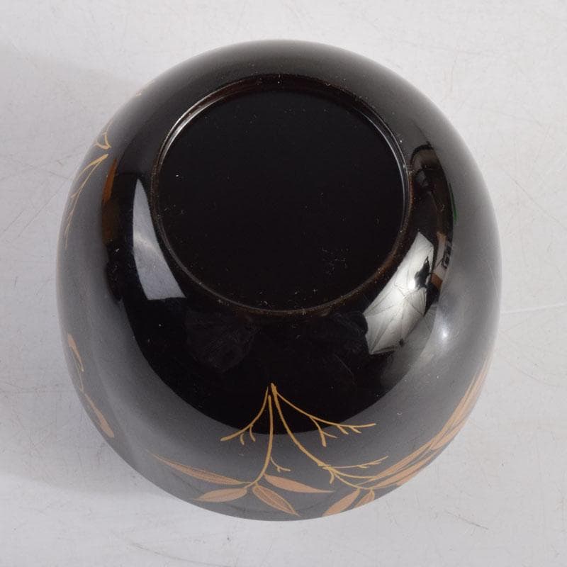 茶道具　塗師　岡本陽斉作　笹桐蒔絵　黒中棗　共箱　V　8836