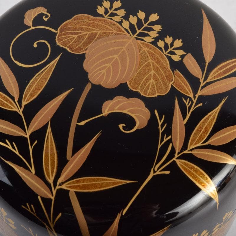 茶道具　塗師　岡本陽斉作　笹桐蒔絵　黒中棗　共箱　V　8836