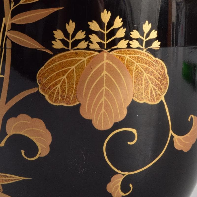 茶道具　塗師　岡本陽斉作　笹桐蒔絵　黒中棗　共箱　V　8836