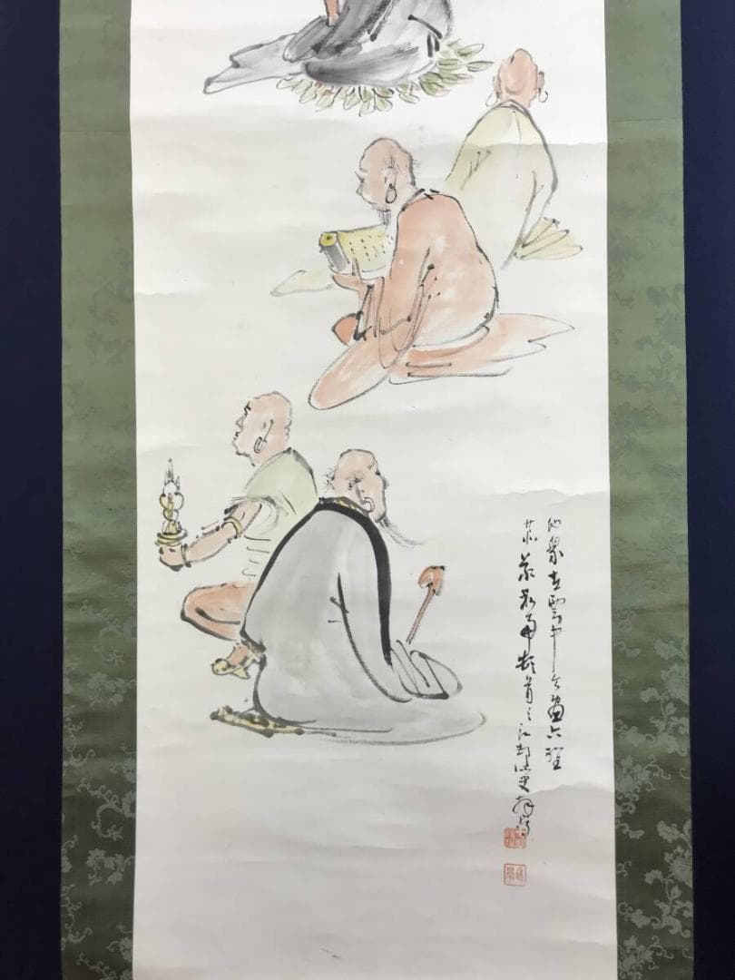 真作/江邨仙史/六聖人図/羅漢図/ラカン図/ラカン図/掛軸/名家伝来AH-558